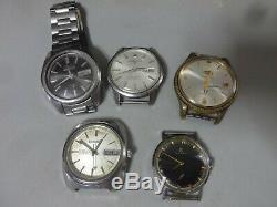 Lot of 5 Japan mechanical watches for parts Seiko Citizen in 1950-70's