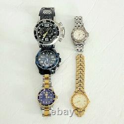 Lot of 5 Watches Invicta Pro Diver Cordoba Seiko Bar Bulova Caravelle FOR PARTS