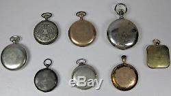 Lot of 8 Antique Pocket Watches for repair or Parts 3 Elgin + Variety