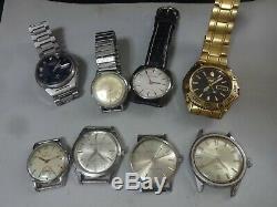 Lot of 8 Japan mechanical watches for parts Seiko, Citizen, Ricoh in 1950-90's