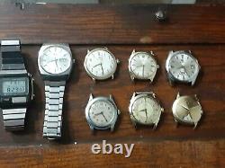 Lot of 8 vintage watches! Tissot Elgin Hamilton Rado seiko Bruen parts or repair