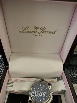 Lucien Piccard Chrono Watch For Parts or Repair Original Box Paperwork Sapphire