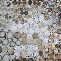 Massive Lot 770 Pieces Vintage Watches Pocket Watch Parts Many Brands 18 Pounds