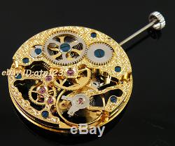 Mechanical Gold Full Skeleton Hand Winding 6497 movement fit parnis watch P73