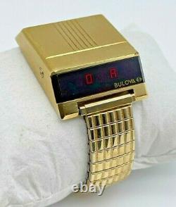 Men's Vintage 1976 BULOVA Computron Digital Red LED Gold Tone Watch (Parts)