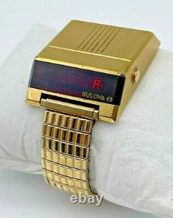 Men's Vintage 1976 BULOVA Computron Digital Red LED Gold Tone Watch (Parts)