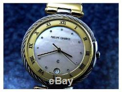 Mens Midsize PHILIPPE CHARRIOL 18K Gold Plated &SS Wire MOP Dial Quartz