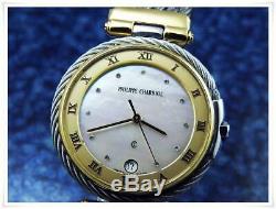 Mens Midsize PHILIPPE CHARRIOL 18K Gold Plated &SS Wire MOP Dial Quartz