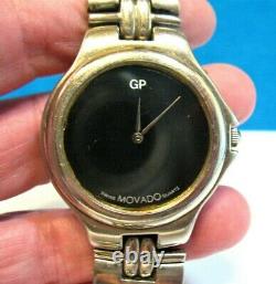 Movado Gp Mans Wristwatch Silver Black Dial Watch Band Is Broken At Clasp