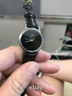 Movado Watch With 12 R Black Face & Black Leather Band Not Working