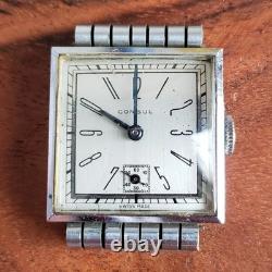 NICE 1940s Consul Art Deco Fancy Case Men's Vintage Watch For Parts/Repair