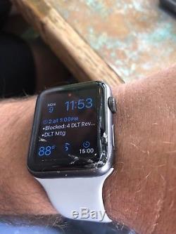 NO RESERVE! Apple Watch 42mm Aluminum Case Grey Band Broken Screen WORKS WELL