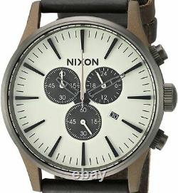 New $275 Nixon Sentry Chrono Leather Watch Bronze Gunmetal A405-2091 DAMAGED BOX