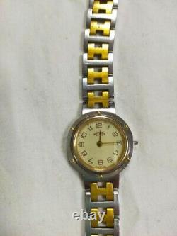 Non-Working Hermès Clipper Ladies Watch White Dial Gold Band 2cm Face JAPAN