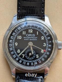 ORIS Vintage Watch Black Dial Running Condition No Strap For Parts Or Restore
