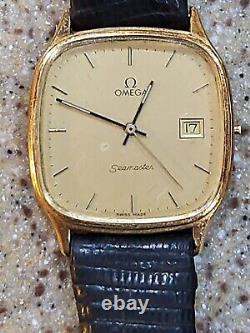 Omega seamaster 14k solid gold case date watch. For Parts Or Repair. Ships Free