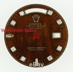 Original Men's Rolex Day-Date 18238 18038 8+2 Diamond Wood Stick Dial 18KY #D9