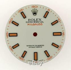 Original Men's Rolex Milgauss 116400 Gloss White Orange Luminous Dial S/S #L34