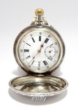 Pocket Watch Hunter Art Nouveau Dial Porcelain Case Silver 52mm Restore Parts