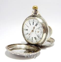 Pocket Watch Hunter Art Nouveau Dial Porcelain Case Silver 52mm Restore Parts