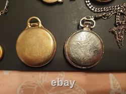 Pocket Watch Lot Vintage Stop Watches Hamilton, Ball, Waltham, Etc AS-IS, Parts