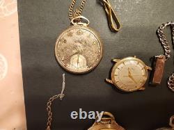 Pocket Watch Lot Vintage Stop Watches Hamilton, Ball, Waltham, Etc AS-IS, Parts