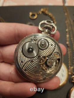 Pocket Watch Lot Vintage Stop Watches Hamilton, Ball, Waltham, Etc AS-IS, Parts