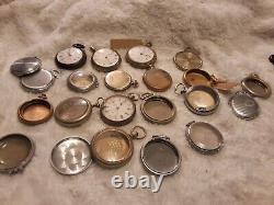 Pocket Watch Lot of 20 Various Makes Parts Repair Only AS IS