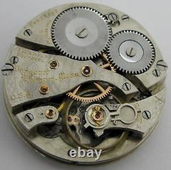 Pocket Watch Movement 16s Waltham 23 j. 6 adj. Vanguard for parts. OF RR dial