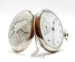 Pocket Watch Style Art Nouveau Dial Porcelain Case Silver 49mm To Restore Parts