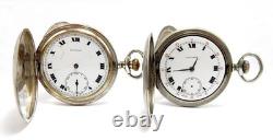 Pockets ROUNDLY & LONGINES Hunter Case Silver & Steel 50mm Porcelain Not Working