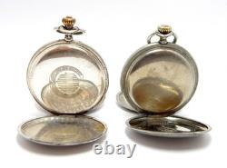 Pockets ROUNDLY & LONGINES Hunter Case Silver & Steel 50mm Porcelain Not Working