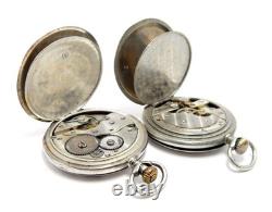 Pockets ROUNDLY & LONGINES Hunter Case Silver & Steel 50mm Porcelain Not Working