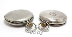 Pockets ROUNDLY & LONGINES Hunter Case Silver & Steel 50mm Porcelain Not Working