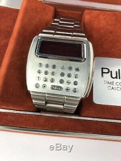 Pulsar Vintage Time Computer Calculator Watch Not Working in Case with Manual Pen
