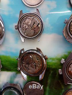 RARE DIVER VINTAGE LOT 7 WATCHES&2 CASE FOR PARTS or REPAIR