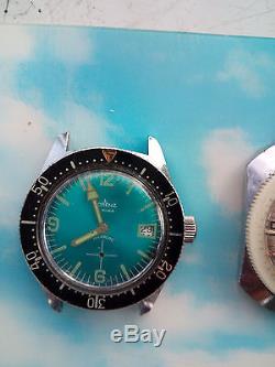 RARE DIVER VINTAGE LOT 7 WATCHES&2 CASE FOR PARTS or REPAIR