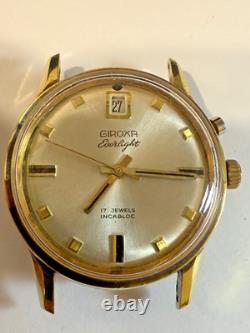 Rare 1960's Giroxa 17j Everlight Watch Early Lighted Dial Project Or Parts Runs