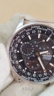 Rare Orient Executive World Time GMT with sapphire CEY04001B FOR PARTS. NOT WORK