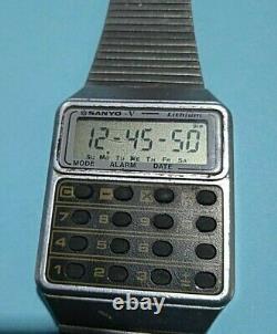 Rare SANYO V quartz LC digital Men's Watch Lithium Alarm Calculator. All Works