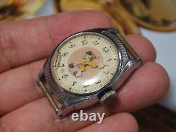 Rare Vintage 1920s Ingersoll Disney Pinocchio Manual Wind Men's Watch-For Parts