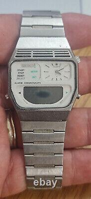 Rare Vintage Seiko h239-500B White Dial Ana-Digi Alarm Chrono Watch Japan 1981