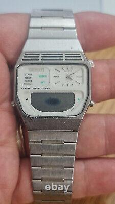 Rare Vintage Seiko h239-500B White Dial Ana-Digi Alarm Chrono Watch Japan 1981