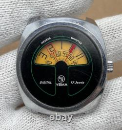 Rare Vintage Yema Digital Jump Hour 36801 Manual 17 Jewels Men's Watch for Parts