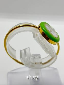 Read GUCCI 11/12.2 Change Bezel Watch Gold Green Dial Not tested For Parts