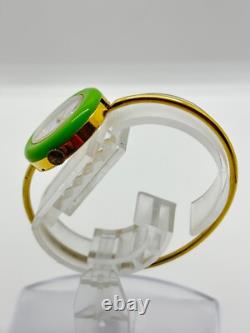 Read GUCCI 11/12.2 Change Bezel Watch Gold Green Dial Not tested For Parts