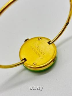 Read GUCCI 11/12.2 Change Bezel Watch Gold Green Dial Not tested For Parts