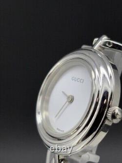 Read GUCCI 11/12.2 Change Bezel Watch Silver Dial Not tested For Parts