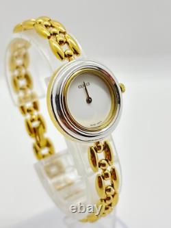 Read GUCCI Change Bezel 1100-L Watch Gold Dial Womens For Parts
