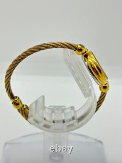 Read Gucci 2047L Gold Dial Gold Cable Bangle Watch Not tested For Parts F/S